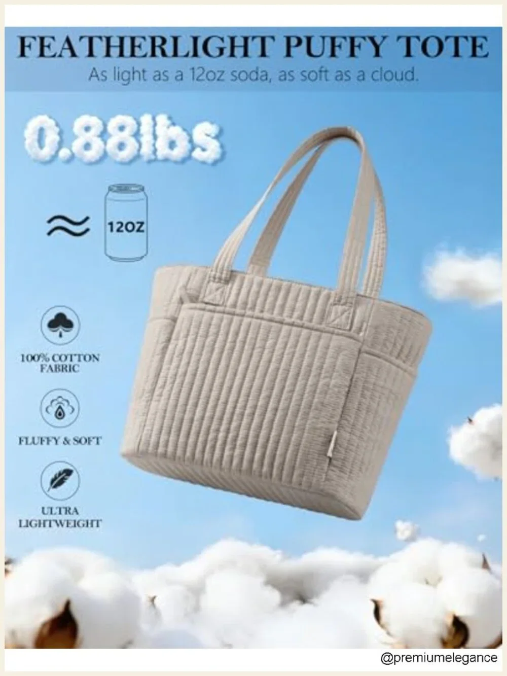 Quilted Cotton Tote Bag with Laptop Sleeve and 40oz Tumbler Holder